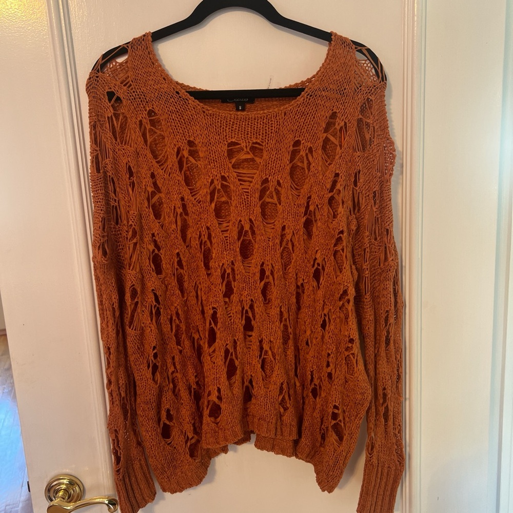 Women's Orange Distressed Sweater